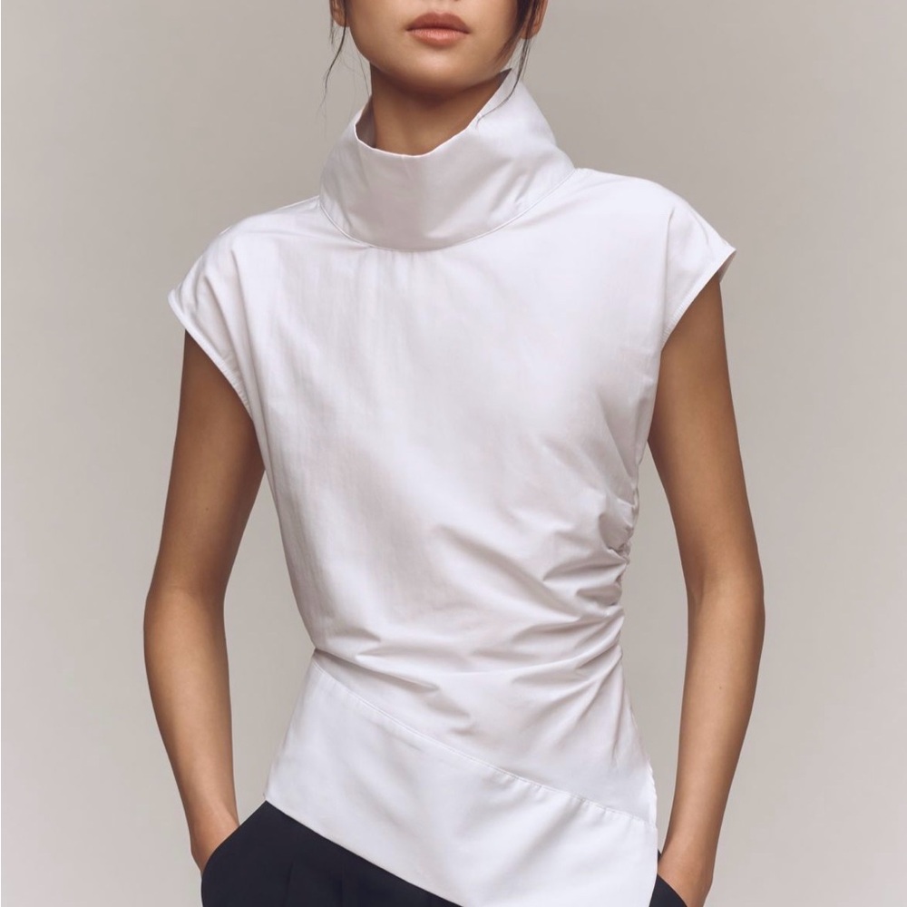 Anthropologie Women's White High-Neck Cap-Sleeve Top